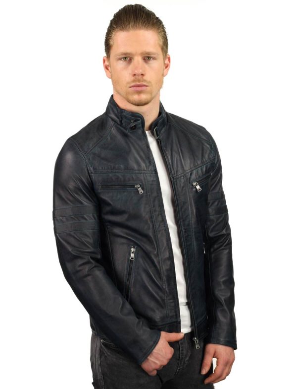 Men's leather jacket blue TR43 Versano
