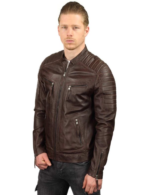 Leather jacket men biker brown TR36 B Versano