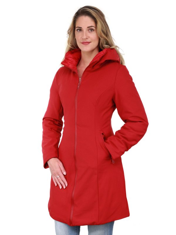 Veste d'hiver femme longueur moyenne avec capuche Zita rouge Versano