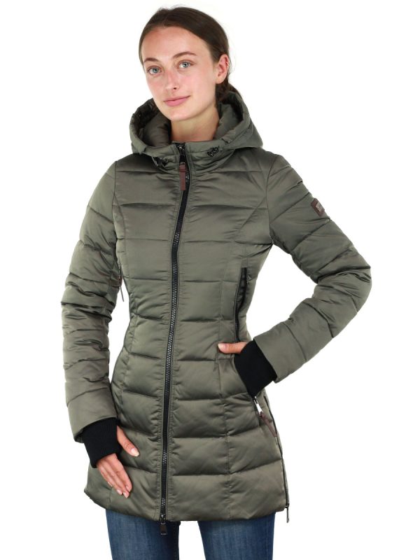 Manteau d'hiver mi-long pour femme avec col en fourrure Sky Versano vert