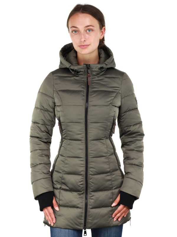 Abrigo de invierno de mujer de longitud media con cuello de piel Sky Versano green