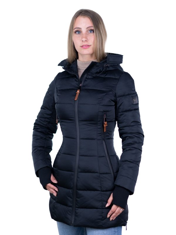 Mid-length ladies winter jacket with fur collar Sky (new generation) black Versano