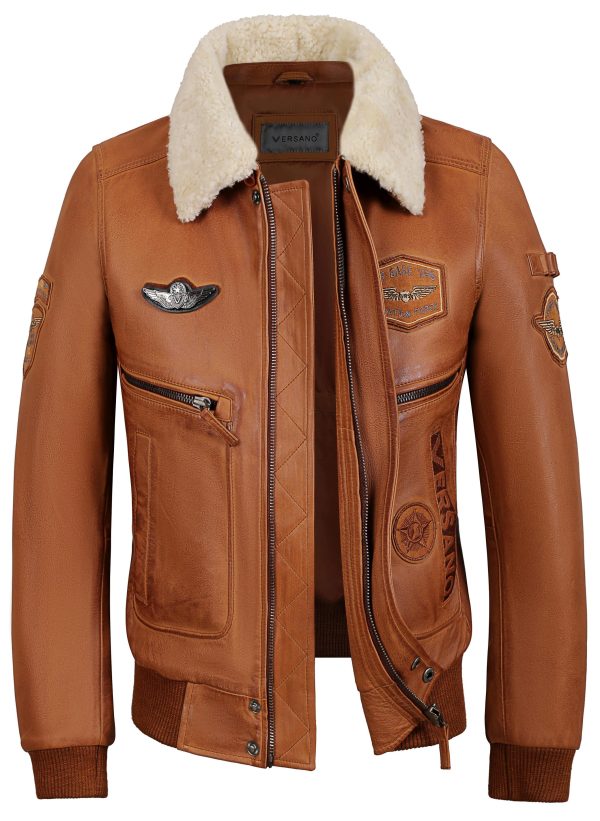 Heren jas Pilot leer cognac Versano